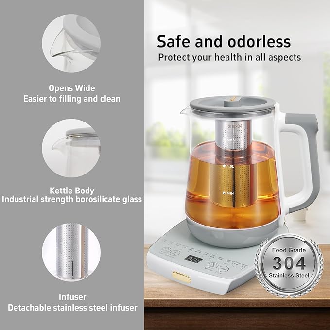 cglightwsparkle Health Pot Electric Kettle with Infuser，Smart Fruit Hot Tea Maker, Temperature Control and Tea Keep Warm, 12 Functional Procedures, 1.8 Liters of Capacity
