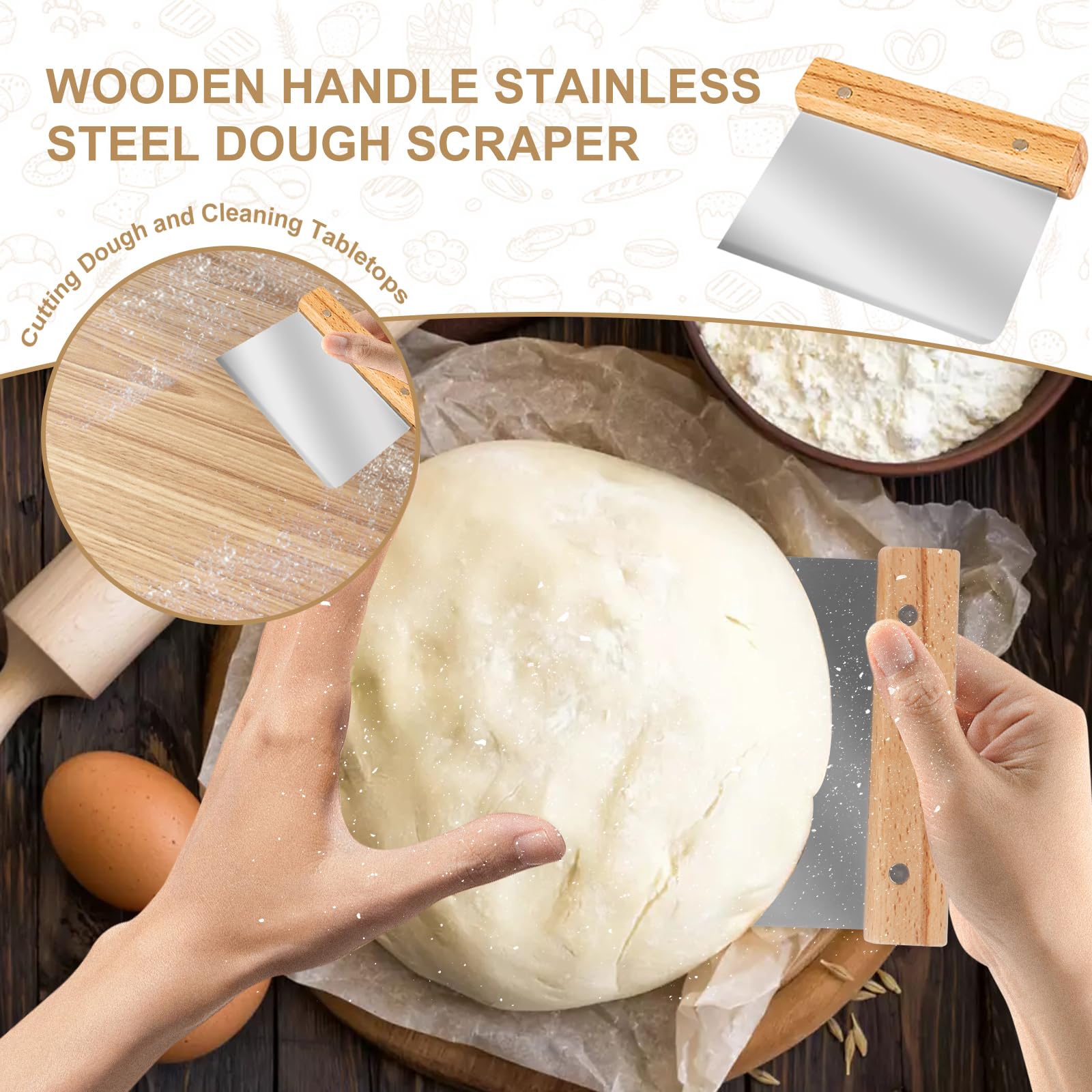 TNELTUEB Bread Proofing Basket Set, Incl 10'' Round & 9.6'' Oval Rattan Banneton, Dough Whisk, Scraper, Lame, Linen - Natural