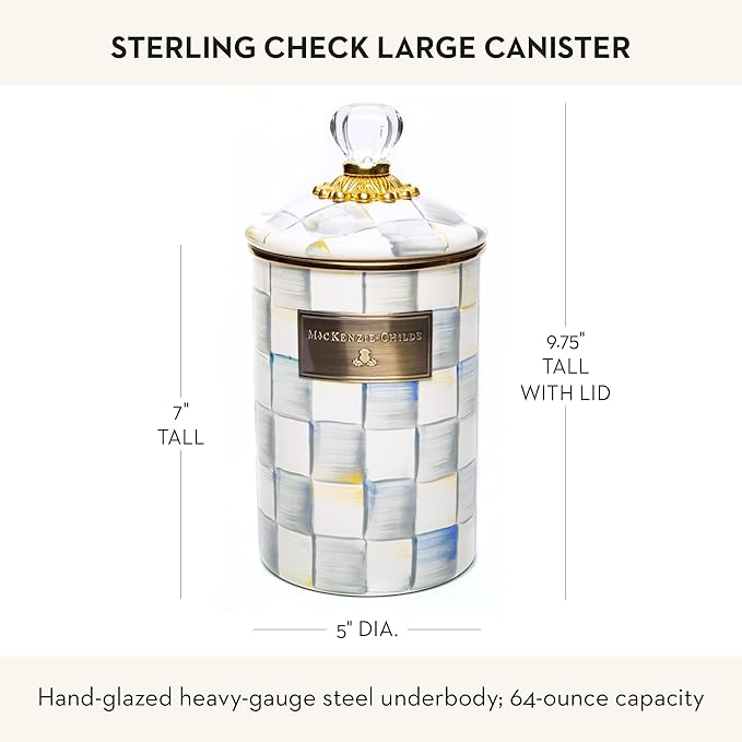 MACKENZIE-CHILDS Enamel Canister, Large, Gray-and-White Sterling Check