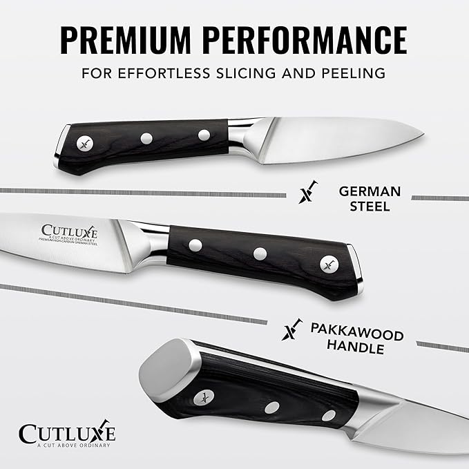 Cutluxe Paring Knife Set, 4" Fruit & 3" Peeling Knives – Razor Sharp