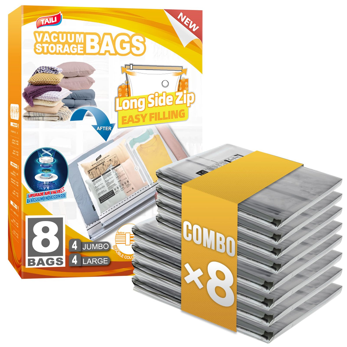 TAILI 4 Pack Vacuum Storage Bags, Jumbo LONG SIDE ZIP(39x28 inch), Clear