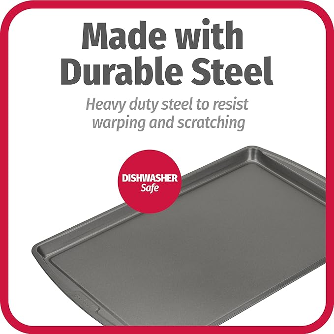 GoodCook Everday Nonstick Carbon Steel 17 x 11-Inch Baking Sheet Set, 2 Pack – Medium Sized Cooking Pans, Bakeware Set, Cookie Sheets for Baking, Oven Pan Set