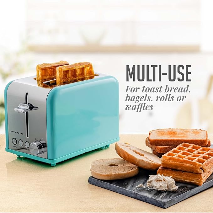OVENTE 2-Slice Electric Toaster, 825W 6 Browning Setting, Turquoise TS2450T