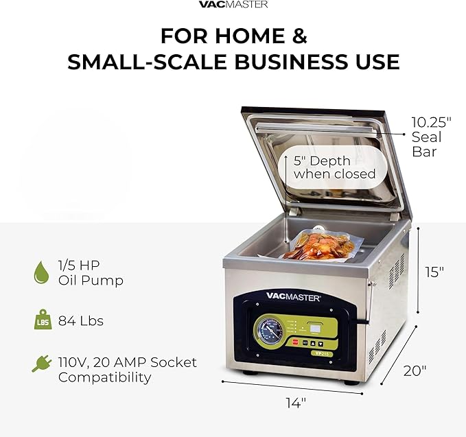 VacMaster VP215 Chamber Vacuum Sealer - Commercial Vacuum Sealer Machine for Food with Oil Pump, 10.25” Seal Bar for 10” x 13” Bags, Food Vacuum Sealer for Sous Vide, Liquids & Food Storage