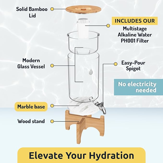 Invigorated Water pH Recharge Glass Alkaline Water Filter Dispenser System