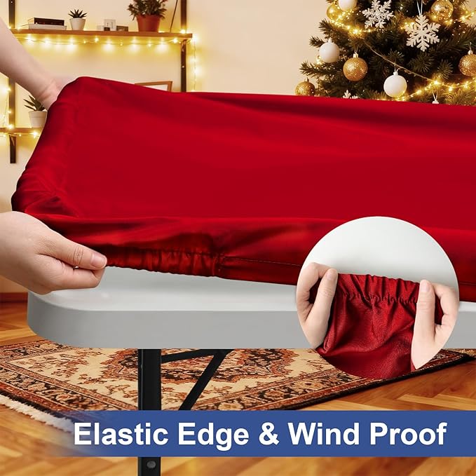 homing Rectangle Table Cloth Cover, Water-Resistant Polyester Elastic Fitted Tablecloth, Fits for 6 Foot Folding Tables, Washable Table Protector for Picnic, Camping, Outdoor (Red, 30" x 72")