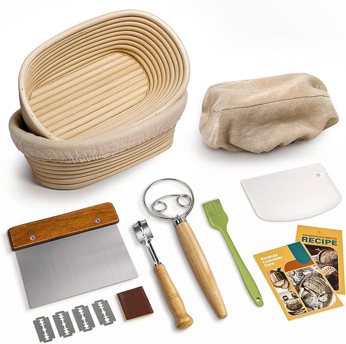 Rorecay Sourdough Starter Kit with 2 Oval Banneton Bread Proofing Baskets