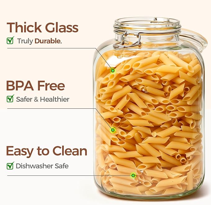 ComSaf Square Glass Jars with Airtight Lid 1.3 Gallon 2 Pack Large Canister