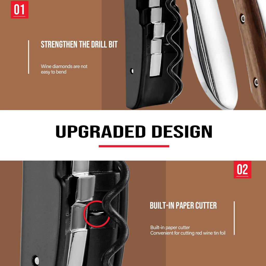 Wine Bottle Opener, Vertical Lever Corkscrew with Built in Foil Cutter Design, Manual Handheld Corkscrew with Ergonomic Lever Pump