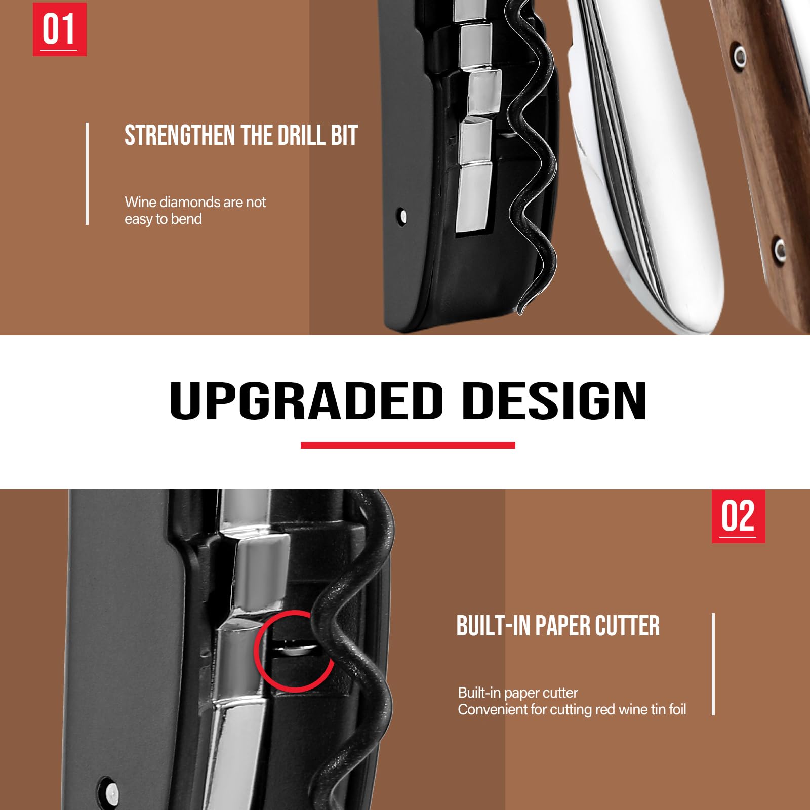 Wine Bottle Opener, Vertical Lever Corkscrew with Built in Foil Cutter Design, Manual Handheld Corkscrew with Ergonomic Lever Pump