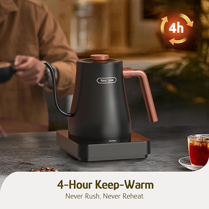 Hazel Quinn Gooseneck Electric Kettle 0.8 L, Temp Control, Keep Warm, Black