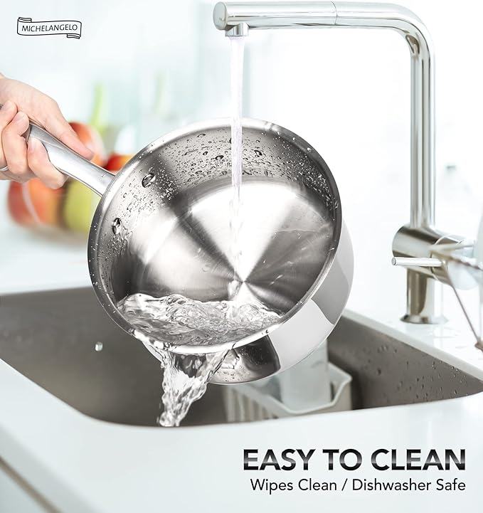 MICHELANGELO Stainless Steel Saucepan Set 1Qt & 2Qt, 18/10 Stainless Steel Pot Set, Induction Saucepan with Glass Lid, Dishwasher & Oven Safe (No Coating & Non-toxic)