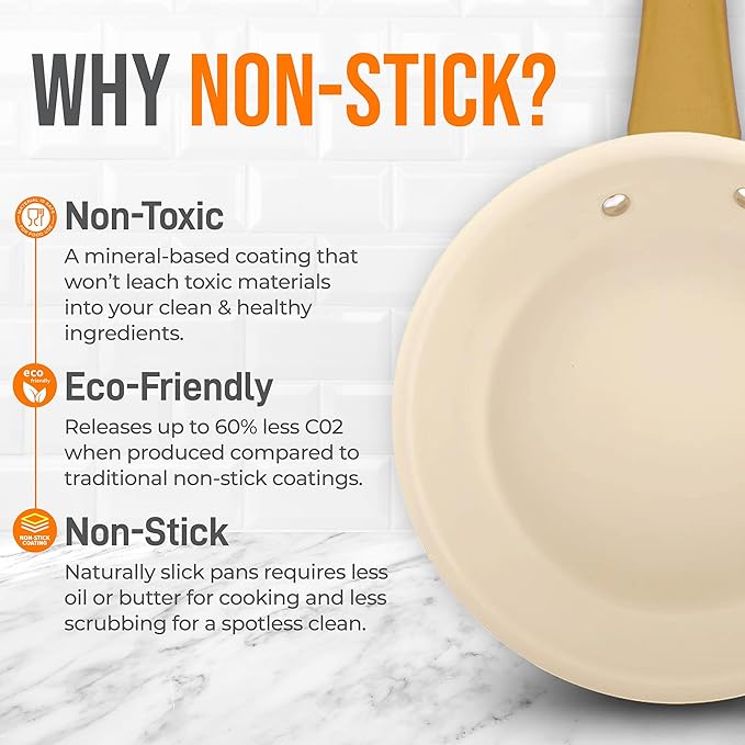 NutriChef 10 Inch Ceramic Coated Frying Pan - Non Stick Skillets with Titanium Handle, Durable Ceramic Omelette Pan, Easy to Clean, PFOA Free
