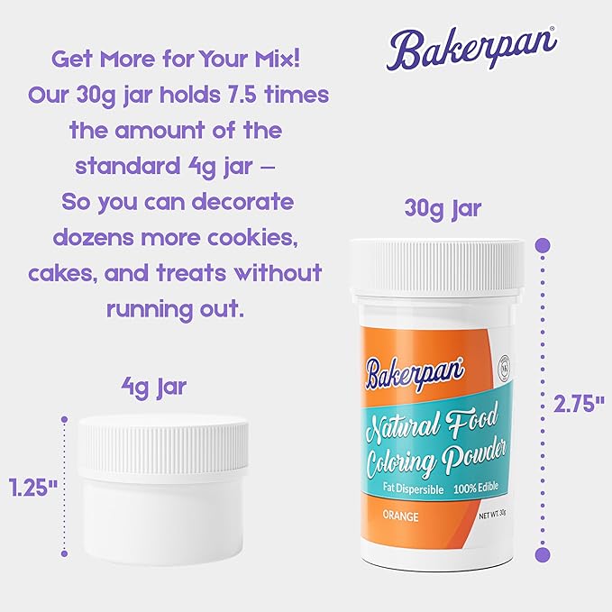 Bakerpan Orange Food Coloring Powder for Baking - 30g Oil Based, Artificial Dye-Free, Plant-Based, Kosher, Gluten-Free - For Buttercream, Chocolate, Candy & Cakes