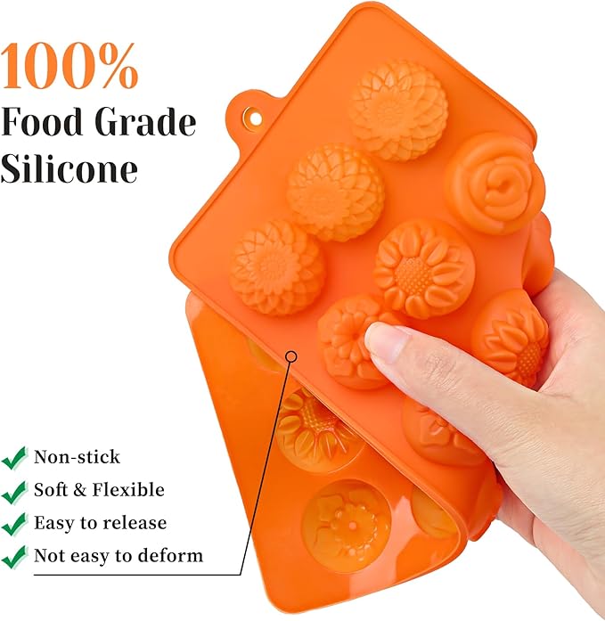 Flower Silicone Molds for Chocolate, 6 Pcs, 15-Cavity