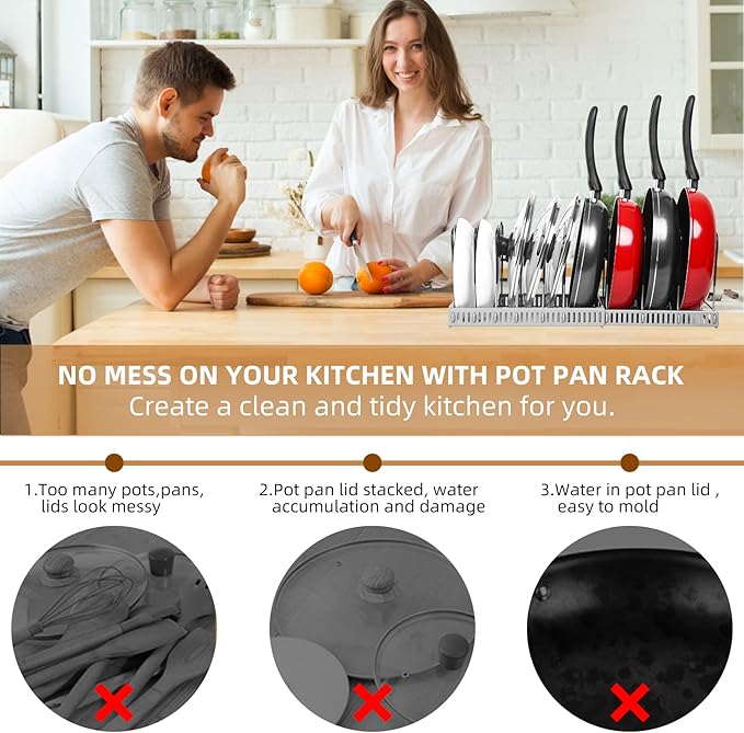 ROOHUA Pot and Pan Lid Organizer Rack for Under Cabinet, Grey