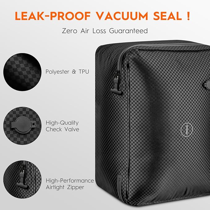 YOYOVAC 43L Max Capacity Vacuum Bags with Wireless Pump - Space Saver Compression Bags for Travel Luggage, No Checked Baggage, IP68, Reusable, Fits 20/24/28 Inch Suitcases (2PC No Tracker)