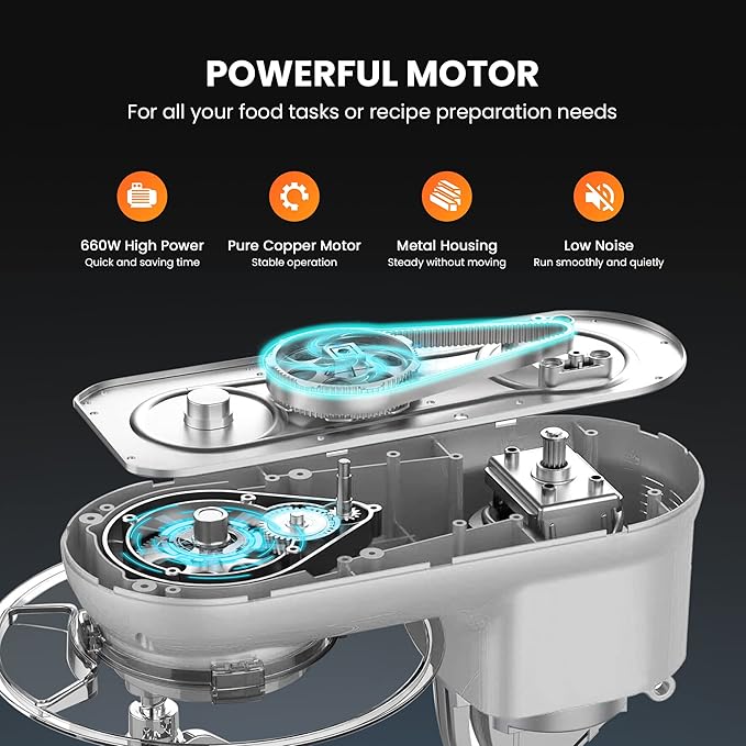 VIVOHOME Stand Mixer, 6-Quart Tilt-Head Kitchen Mixer with Bowl, Silver