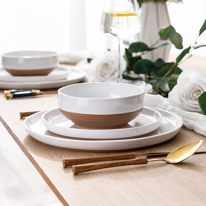 AmorArc Dinnerware Sets for 6, 18 Pieces Ceramic Plates and Bowls Set