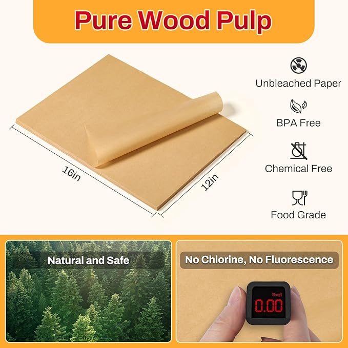 200Pcs 12x16 Inch Unbleached Parchment Paper Sheets for Baking, Pre-Cut, Non-Stick Parchment Paper for Baking, Cooking, Grilling, Air Fryer, Half Sheet Baking Sheets for Baking Cookies, Cooking, Oven