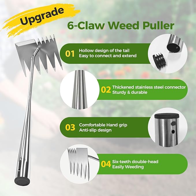 Weed Puller Tool, Heavy-Duty Stainless Steel Garden Hand Weeding Tool