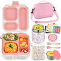 Itslife Bento Lunch Box Set for Kids with 12oz Soup Thermo&Lunch Bag, Leak-Proof Lunch Food Containers for Kids School, 5 Compartment, Sauce Cup, 10 Notes (Rainbow White)