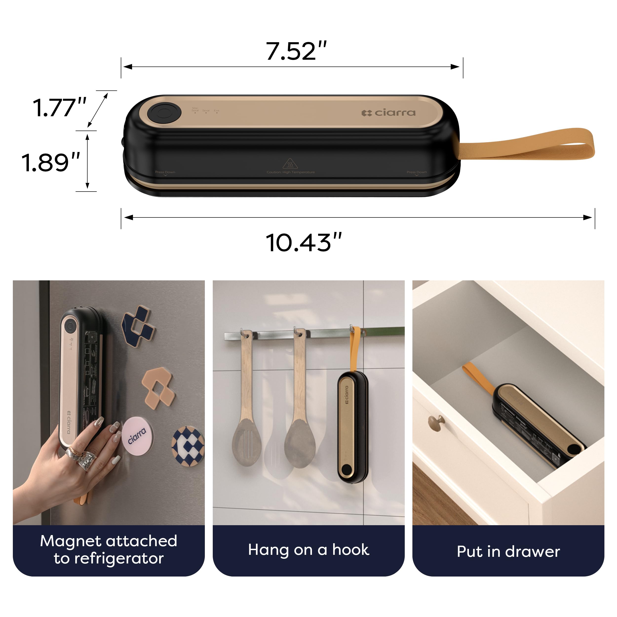 CIARRA Handheld Vacuum Sealer – Portable Food Preservation Machine with 3 Modes, Compact Automatic Sealing System for Dry & Wet Foods (Vacuum Sealer + 5 Pcs Vacuum Seal Bags)