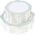 realluck 100Pcs White & Blue Plastic Plates for 50 Guests