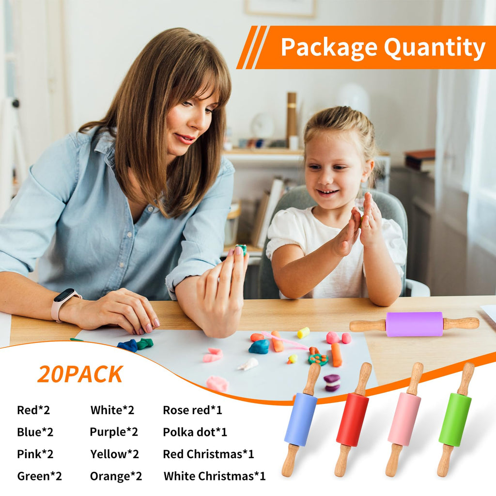 Honglida Mini Silicone Rolling Pin for Kids, Non-stick Surface Wood Handle, 9 Inch 20 Pack