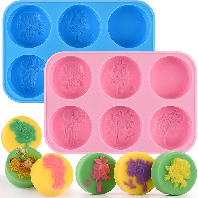 Moukiween Round Silicone Soap Molds, 2PCS Girls Cylinder Silicone Molds