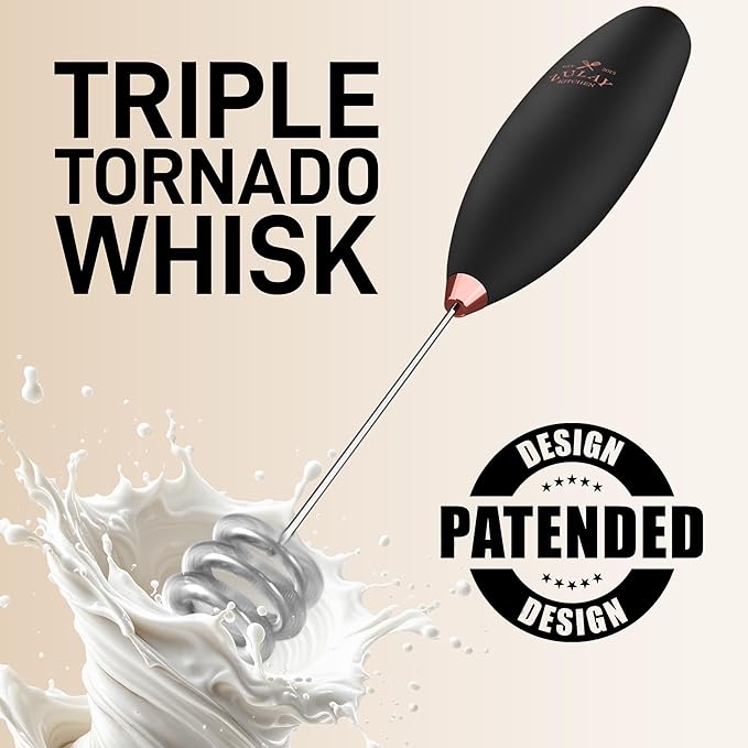 Zulay Kitchen Powerful Milk Frother Wand With Duracell Batteries - Ultra Fast Handheld Drink Mixer - Electric Whisk Foam Maker for Coffee, Lattes, Cappuccino & Matcha - Triple Whisk - Luster Copper
