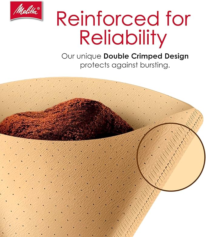 Melitta #4 Unbleached Coffee Filters, Premium, Natural Brown, Flavor Enhancing Coffee Filters for 8-12 Cup Coffee Makers, Kosher Certified, Compostable, 100 Count (Pack of 6)