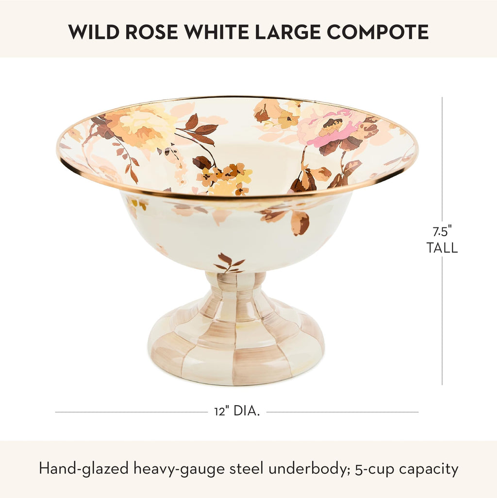 MACKENZIE-CHILDS Enamel Compote, Large, Wild Rose White