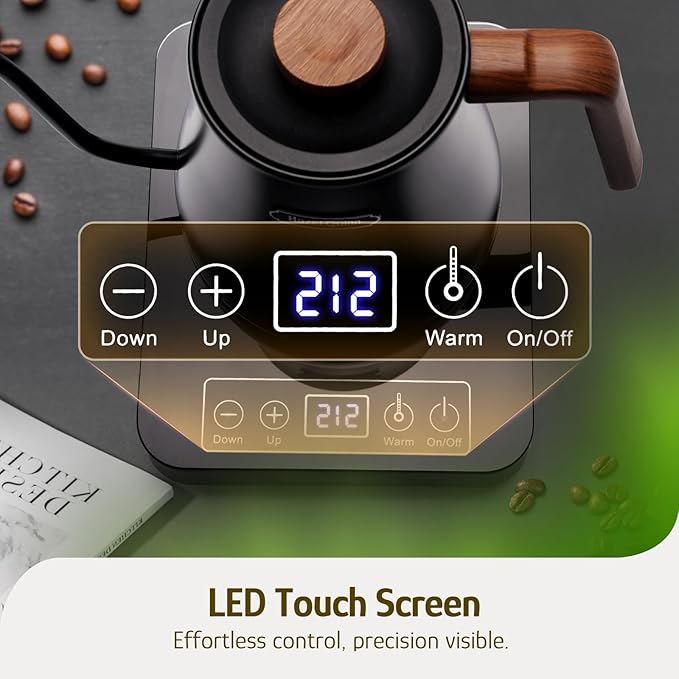 Hazel Quinn Gooseneck Electric Kettle 0.8 L, Temp Control, Keep Warm, Black
