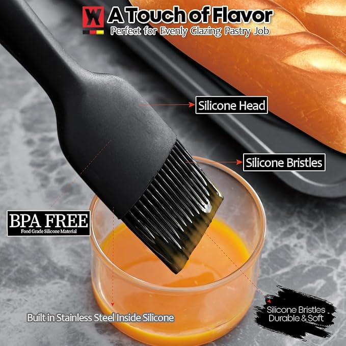 WAGENSTEIGER Silicone Cooking Brush with Wooden Handle: Pastry Brush, For Glazing Pastries and Basting Meats, Heat Resistant Cookware, Gentle Head & Bristle Design, BPA Free, Non-slip Grip
