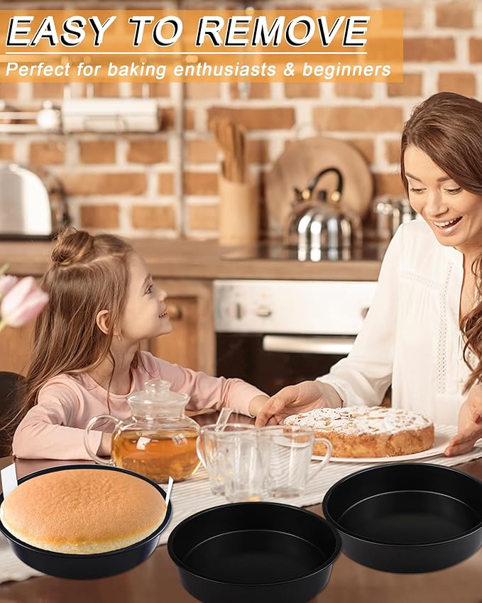 8" Round Cake Pan Set (3-Pack) with100 Parchment Papers,Non-Stick Layer Pan
