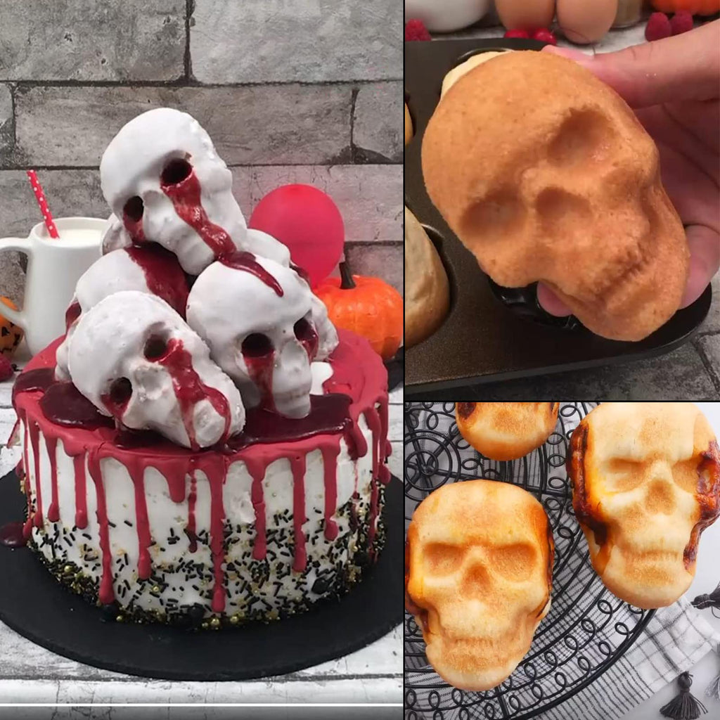 HUAKENER 2 Pack Skull Cake Pan, 3D Skull Silicone Molds, Halloween Molds