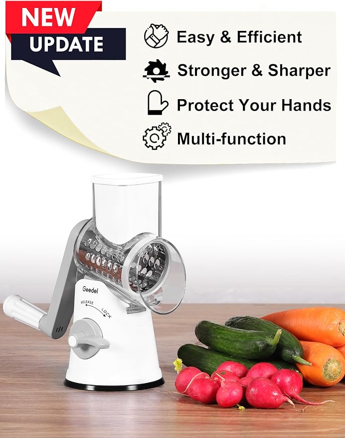 Geedel Rotary Cheese Grater Hand Crank, Cheese Shredder Vegetable Slicer