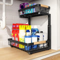 PXRACK Under Sink Organizer, Adjustable Height, 2 Tier Pull Out Under Cabinet Organizer, Slide Out Thickened Metal Under Sink Storage for Kitchen Bathroom Laundry Pantry Cabinet, White, Large-1-Pack