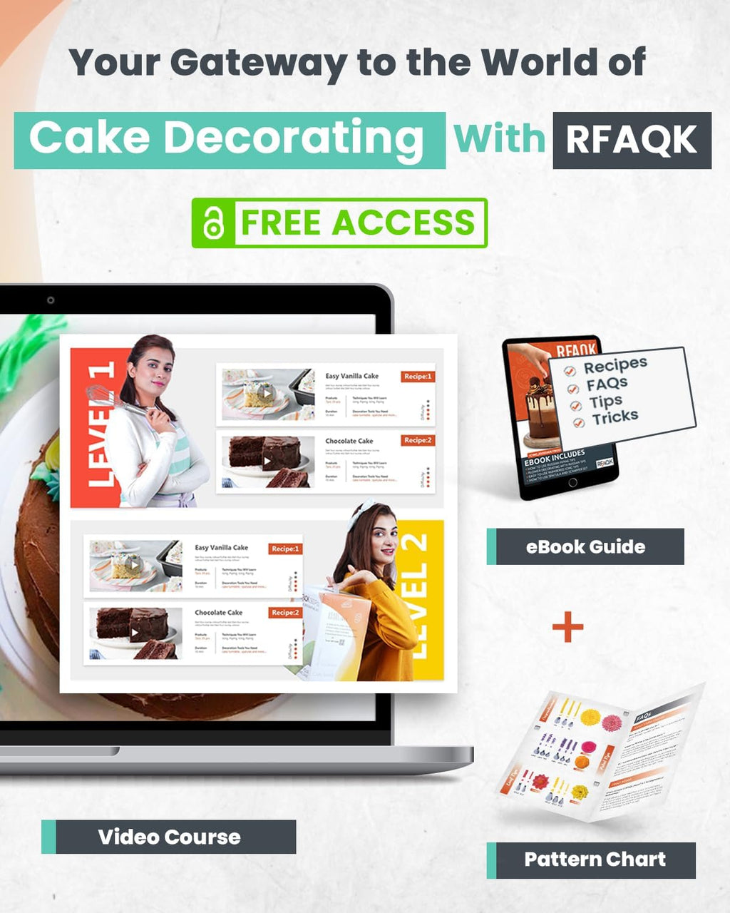 RFAQK 90PCs Cake Decorating Kit for Beginners, Baking Supplies Includes Cake Turntable, Cake Leveler, 24 Icing Piping Tips, 56 Piping Bags, 2 Couplers, Spatulas, Scrapers, Video Course and Booklet