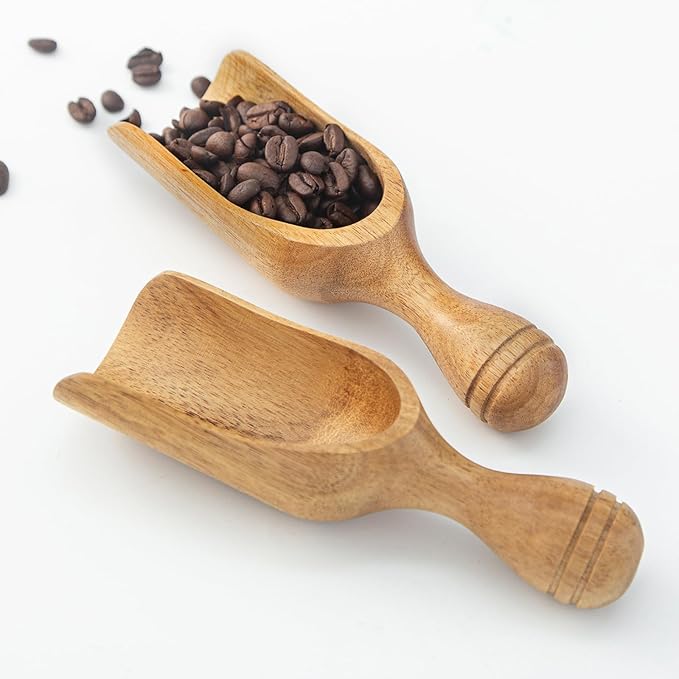 Large Wooden Scoops 5.9″ Big Wooden Coffee Scoops Shovel, 2PCS Wood Flour Scoop for Jars, Acacia Measuring Spoons Ground Coffee for Tea - Multifunctional Kitchen Scoop for Bath Salts,Laundry