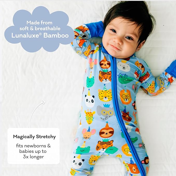 Little Sleepies Baby Pajamas, Blue Party Pals, 3-6M