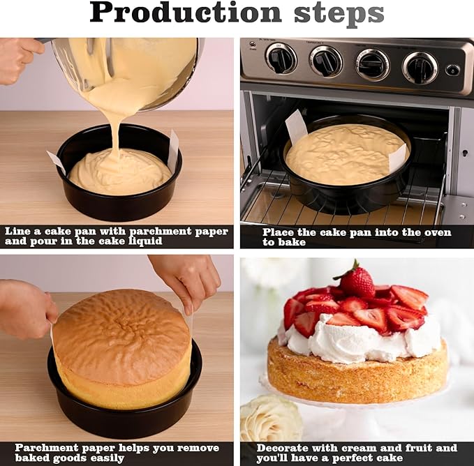 HUAKENER 8 Inch Cake Pan, 3Pcs Round Cake Pan with Parchment Paper