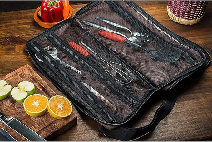 EVERPRIDE Chef Knife Bag Holds 20 Knives PLUS Large Zippered Compartment for Kitchen Tools – Durable, Large Knife Bag for Chefs – Professional Grade and makes a great gift!