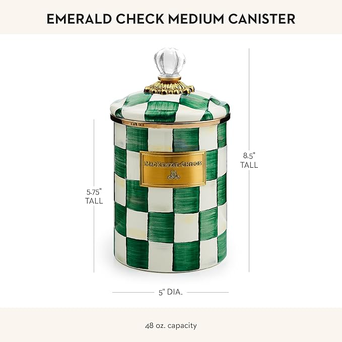 MACKENZIE-CHILDS Enamel Canister, Medium, Green-and-White Emerald Check
