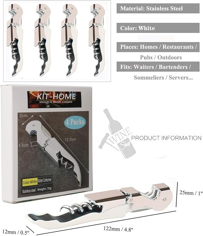 Professional Waiter Corkscrew Wine Openers Set(4PCS), Heavy Duty Stainless Steel Hinges Wine Key for Restaurant Waiters, Sommelier, Bartenders