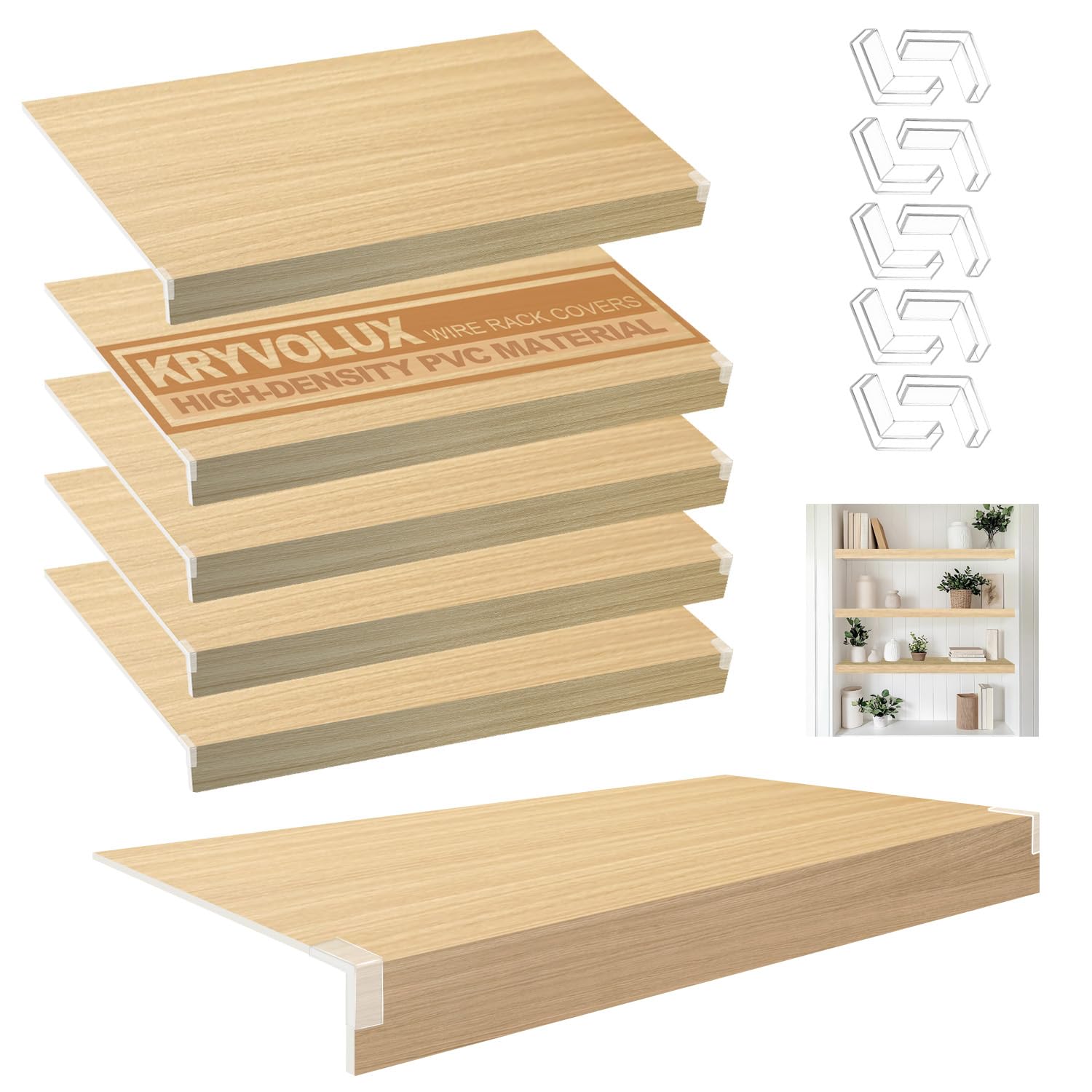 5 Pcs Wire Rack Covers 24x16x3 inch PVC Pantry Shelf Cover 0.31 inch Thick Removable Closet Wire Rack Shelf Covers,Decoration Kitchen Bathroom Office Shelving (Wood Color,24x16x3 inch)