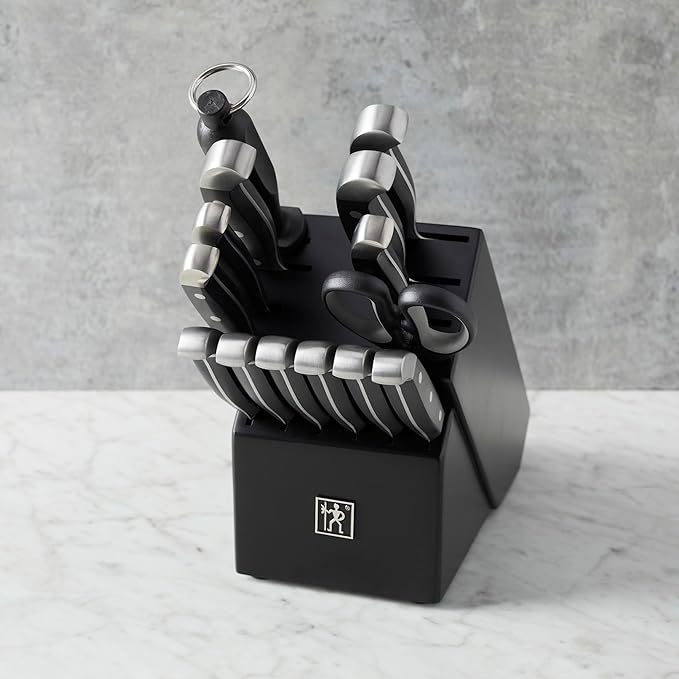 HENCKELS Premium Quality Statement 15-Piece Knife Set with Block and Knife Sharpener, Razor-Sharp, German Engineered Knife Informed by over 100 Years of Masterful Knife Making, Black Block