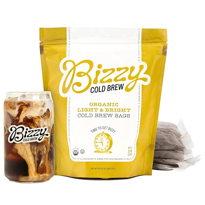 Bizzy Organic Cold Brew Coffee, Light & Bright Blend, Brew Bags, 4 ct