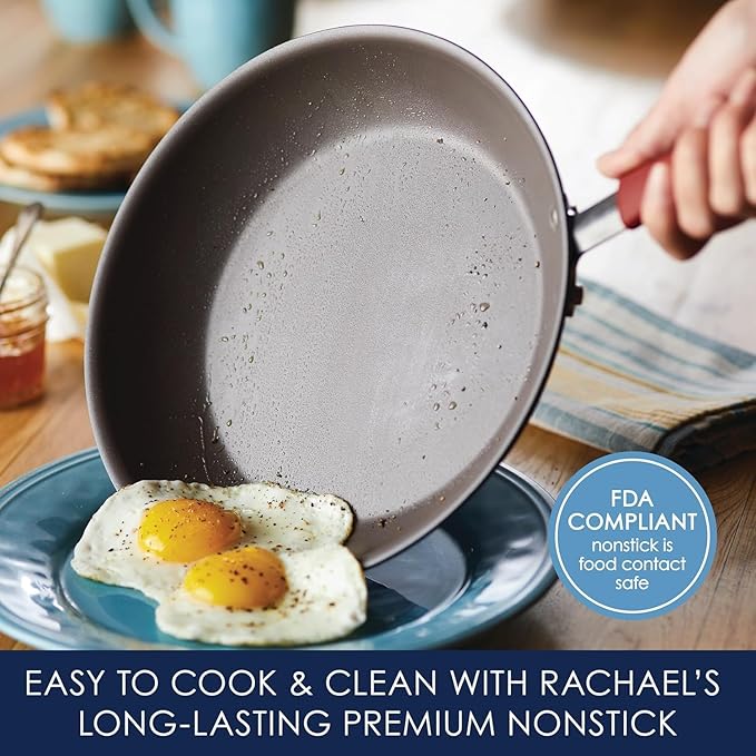 Rachael Ray Cucina Nonstick Cookware, Cranberry Red Pots and Pans Set, 12-Piece